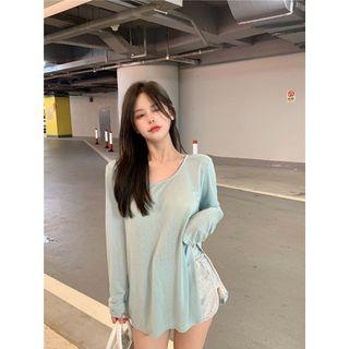 Long-sleeve Slit T-shirt / Sweatshorts