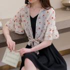 Set: Spaghetti Strap A-line Dress + Cherry Print Chiffon Jacket