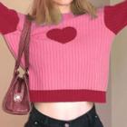 Heart Print Two-tone Sweater