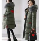 Letter Applique Furry Trim Hooded Padded Coat