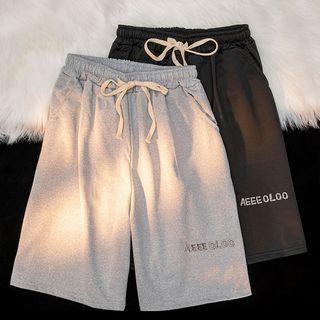 High-waist Embroider Letter Wide Leg Shorts