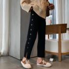 Cropped Buttoned Straight-cut Knit Pants