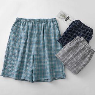 Elastic Waist Gingham Lounge Shorts