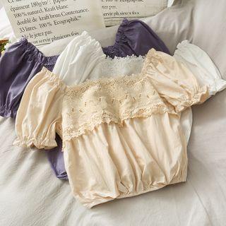 Boatneck Lace-panel Crop Top