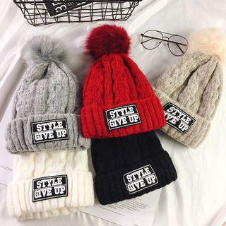 Pom Pom Applique Knit Beanie