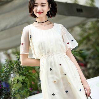 Applique Silk Empire Midi-dress