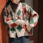 Argyle Cardigan Plaid - Green & Red - One Size
