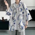 3/4-sleeve Crane Print Shirt