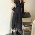 Long-sleeve Print V-neck Midi Dress
