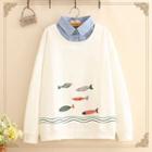 Inset Shirt Fish Print Sweatshirt
