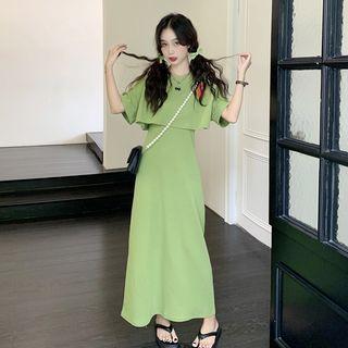 Short-sleeve Cropped T-shirt / Spaghetti-strap Midi A-line Dress