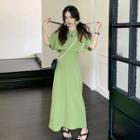 Short-sleeve Cropped T-shirt / Spaghetti-strap Midi A-line Dress