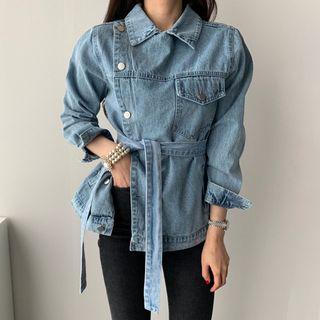 Tie-waist Denim Shirt As Shown In Figure - One Size