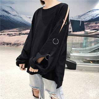 Long Cutout Sleeve Ring Accent Top