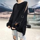 Long Cutout Sleeve Ring Accent Top