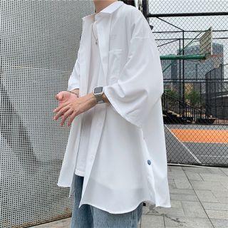 Elbow-sleeve Buttoned Hem Shirt