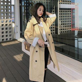 Striped Lining Double Breast Trench Jacket