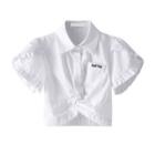 Short-sleeve Letter Embroidered Ruffle Shirt