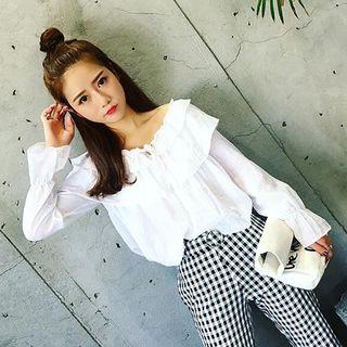 Ruffle Trim Off Shoulder Blouse