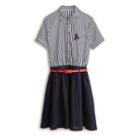 Mock Two Piece Striped Short Sleeve Shirtdress