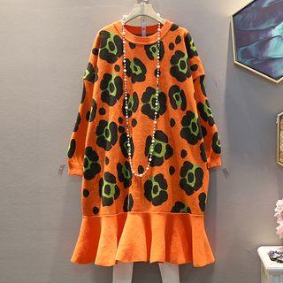 Floral Long-sleeve Ruffle Hem Dress