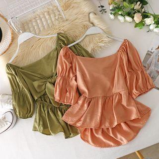 Bow Puff-sleeved Off Back Top