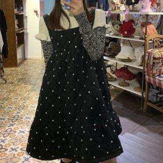 Dotted Mini A-line Overall Dress / Turtleneck Sweater