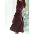 Round-neck Pleated Flare Dress With Belt