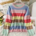 Rainbow-stripe Slim-fit Knit Top Pink - One Size