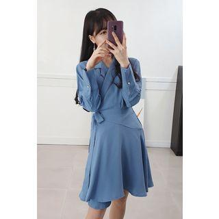 Petite Size Open-placket Wide-cuff Flared Wrap Dress