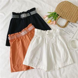 High-waist Wide-leg Plain Shorts