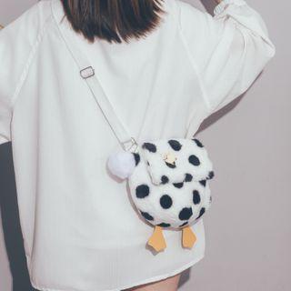 Set: Dotted Fluffy Crossbody Bag + Pom Pom Bag Charm + Badge