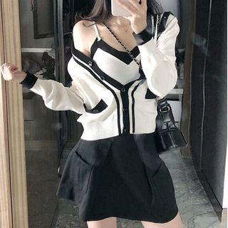 Knit Camisole / Cardigan / Mini A-line Skort / Set