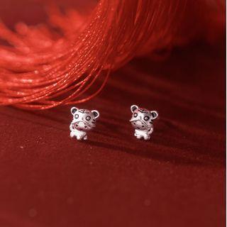 Tiger Sterling Silver Stud Earring 1 Pair - Silver - One Size