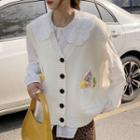 Long-sleeve Lace Collar Blouse / Floral Button-up Sweater Vest
