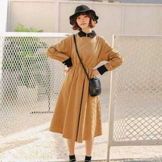 Collared Long-sleeve Corduroy Dress