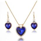Set: Crystal Heart Pendant Necklace + Dangle Earring