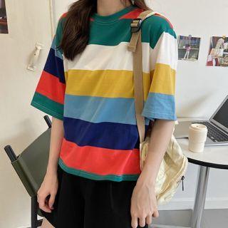 Short Sleeve Color Block Striped T-shirt