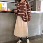 Striped Sweater / Pleated Midi Skirt