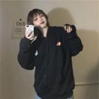 Lettering Hooded Oversize Zip Jacket