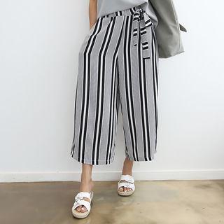 Tie-waist Patterned Wide-leg Pants