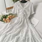 Printed Drawstring V-neck Midi Dress