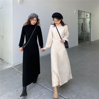 Lantern-sleeve Knit Maxi A-line Dress