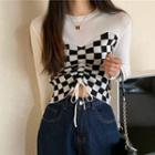 Checkered Drawstring Sweater