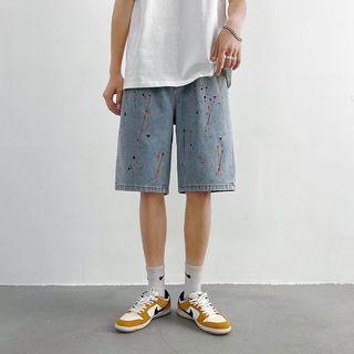 Splatter Print Denim Shorts