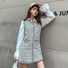 Set: Ruffle Trim Shirt + Sleeveless A-line Dress