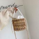 Woven Faux Pearl Chain Bucket Bag Khaki - One Size