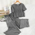 Set: Short-sleeve Button-up T-shirt + Sweatpants