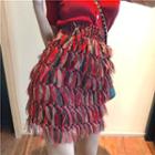 Fringe A-line Skirt Red - One Size