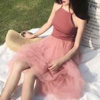 Spaghetti Strap Midi Tulle Dress